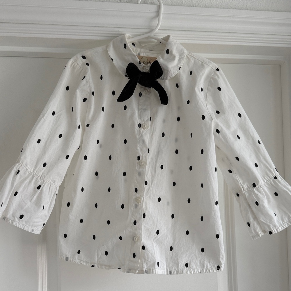 Peek girls polka dot blouse with velvet bow collar